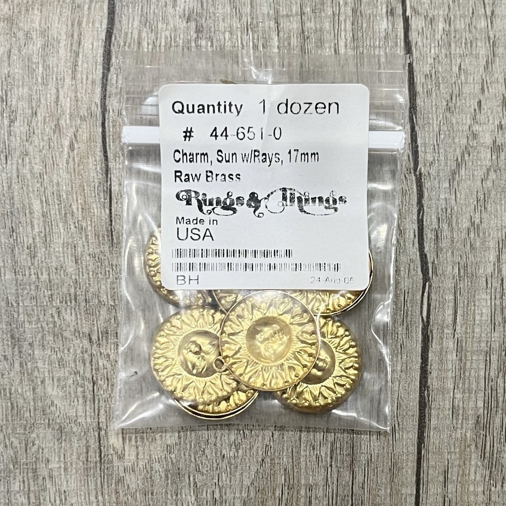Sun Face Raw Brass Charms 17mm Pendant Jewelry Craft Pack of 12/Dozen Whimsical